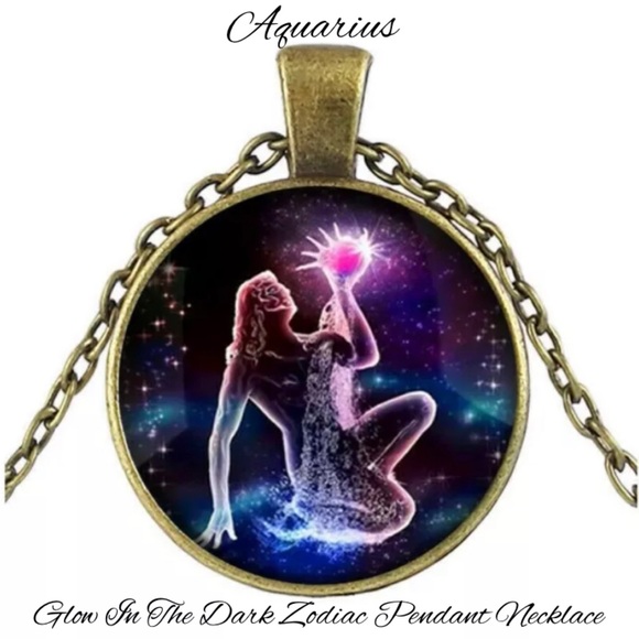 3-$10 Aquarius Cabochon Glass Zodiac Pendant Necklace - Picture 2 of 3